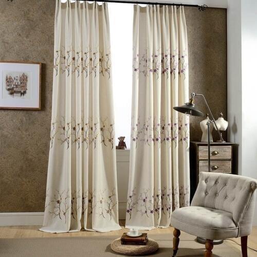 Curtains for Living Room Cotton and Linen Curtain Cloth Embroidered Curtain Fabric Contracted Chinese Plum Tree