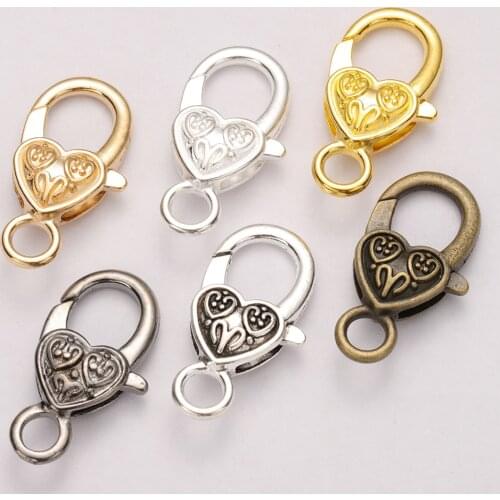 10pcs DIY Lobster Clasp Hooks Heart Keychain Clasps Bracelet Chain Accessory for Jewelry Making Components Wholesale 26x15mm