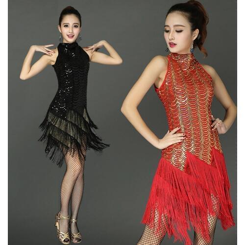 Latin Dance Costumes For Women Tassel Sequin Skirt Robe Danse Latine Ice Silk Cha Cha/Rumba/Salsa Training Competition Dresses
