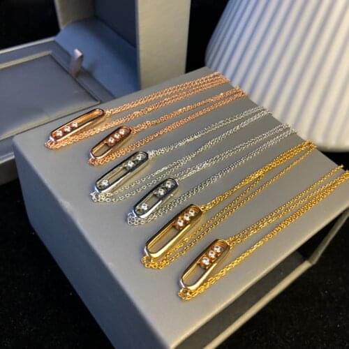 Hot Brand Pure 925 Sterling Silver Top Qualit Beach Necklace Slide Stone Drop Pendants Move Stone Design Summer Neckalce Jewelry