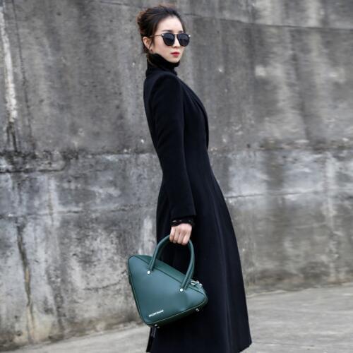 Womens woolen coat Turn-down Collar Slim X-Long black Fashion wild