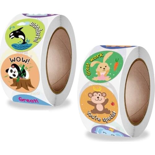 25mm Animal Stickers Award Encouragement Labels Well Done Wow Great Wonderful Cartoons Stationary Stickers Decoration Crafts
