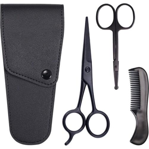3pcs Beard Men Mustache Comb Trimming Grooming Scissors Kit Scissors set Kit for Men Care