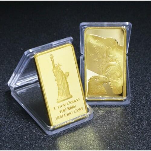 50*28*3mm US Totem Freedom Eagle Rectangular Gold Bar USA Statue of Liberty Metal Token Memorial Bullion Bar Collection Gifts