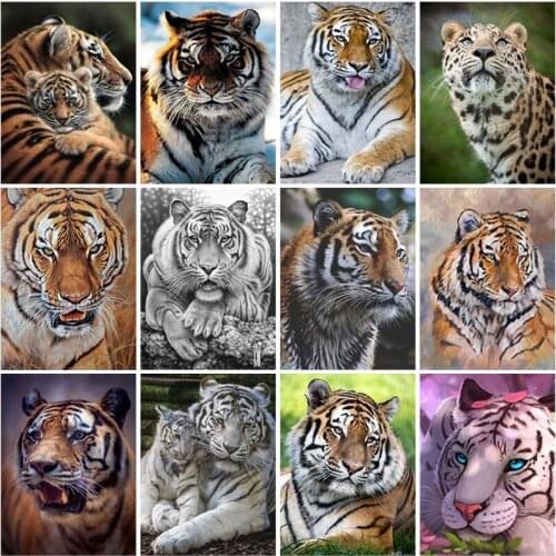 DIY Tiger 5D Diamond Painting Full Square Drill Animal Rhinestones Diamond Embroidery Cross Stitch Mosaic Wall Art Home Decor