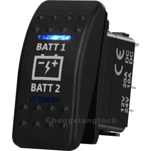 BATT1 BATT2 7 Pins ON/OFF/ON DPDT Rocker Switch Battery Blue Led 12V 24V for NARVA ARB Carling style Replacement Marine Grade