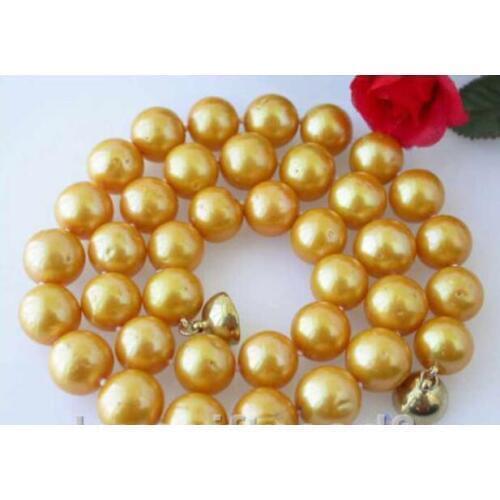 Free Shipping >AAA 17"12MM ROUND GOLD FRESHWATER PEARL NECKLACE MAGNET