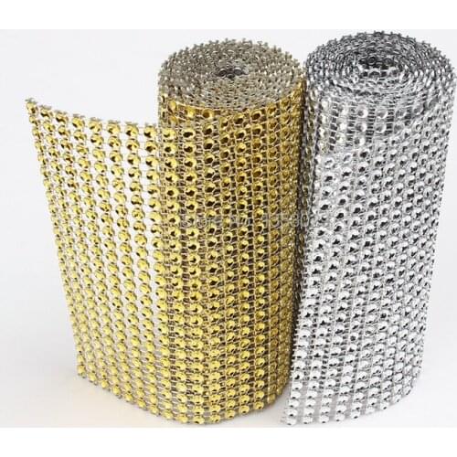 Free Shipping Wedding Decoration 4.75"x 1 Yard Silver/ Gold DIAMOND MESH Christmas RHINESTONE Crystal Ribbon DIY Cake Decoration