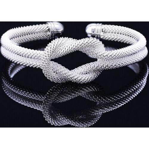 Brand Jewelry 925 Sterling Silver colorHandcuff Bracelet For Women Men Rope Bracelet 925 Silver colorBracelet Menottes S047