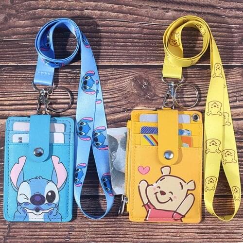Disney Mickey Hanging Neck Retractable Card Holder Campus Card Meal Card ID Card Shell Leather Case Multi-card Bus Card Hold