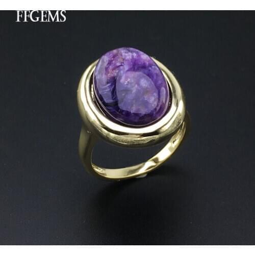 FFGems Natural Charoite Rings Sterling Real 925 Silver Gemstone Fine Jewelry Women Engagement Wedding Gift
