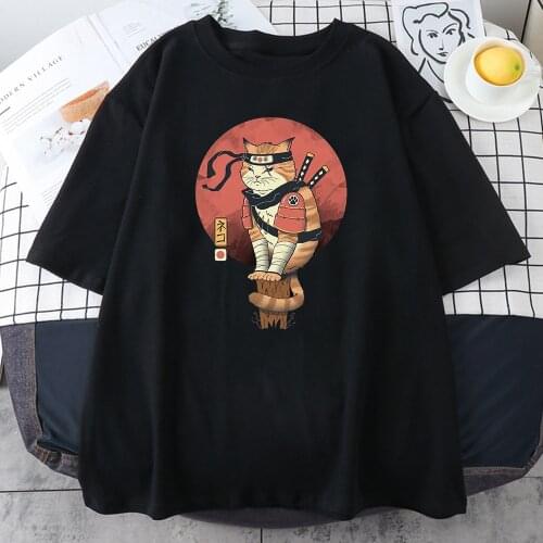 Cool Shinobi Kawaii Cat Printed Women Tee Shirt 2021 New T-Shirt Hip Hop Street T-Shirts Harajuku Soft Womens Short Sleeves Tops