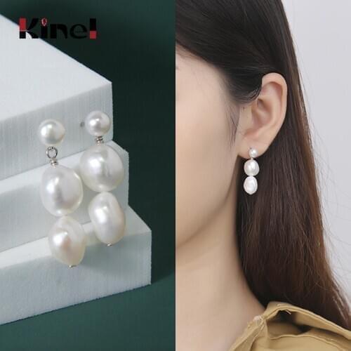 Kinel 100% 925 Sterling SilverJewelry Earrings Natural Freshwater Pearl Earrings women Silver Wedding Earring