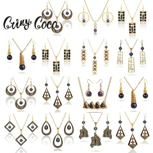 Cring Coco Hawaiian Earring and Necklace Set 2021 Gold Plated Fashion Ethnic Polynesian Round Necklaces Jewelry Sets for Women
