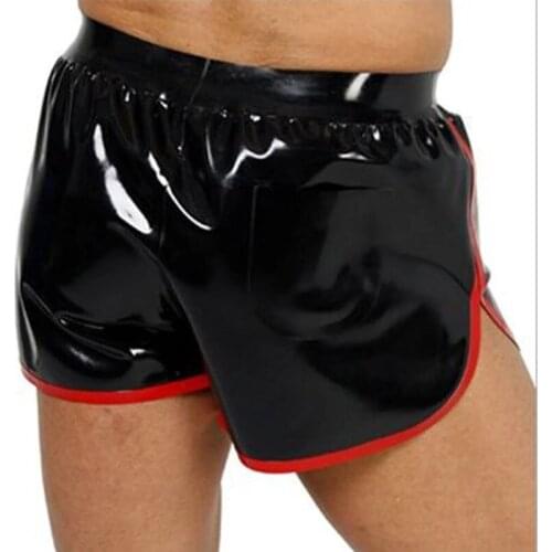 Handmade Latex Boxer Men Sexy Rubber Short Tight Hip Black and Red Size XXS-XXL