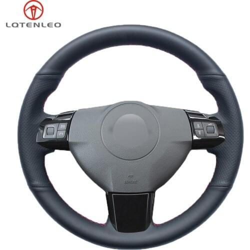 LQTENLEO Black Genuine Leather Sew Car Steering Wheel Cover for Opel Astra 2005 2006 Vauxhall Opel Zaflra 2004-2010 Opel Vectra