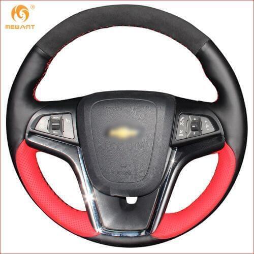 MEWANT Black Red Genuine Leather Black Suede Car Steering Wheel Cover for Chevrolet Malibu 2011-2014 Volt 2011-2015 Accessories