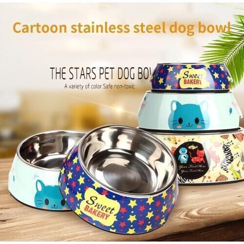 Cute Cat Bowl Cartoon Stainless Steel Cat Pot Dog Food Water Bowl Cats Feeder Water Bottle Food Non-slip Pet Feeding Bowls