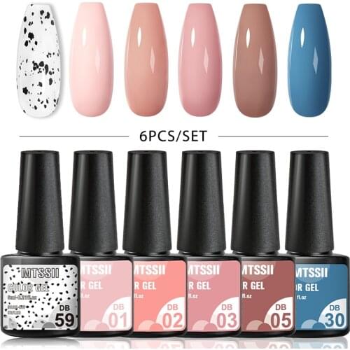 Mtssii 6 Pcs Eggshell Gel Nail Polish Set Soak Off UV LED Transparent Gel & Special Black Material Nail Gel With Any Color Base