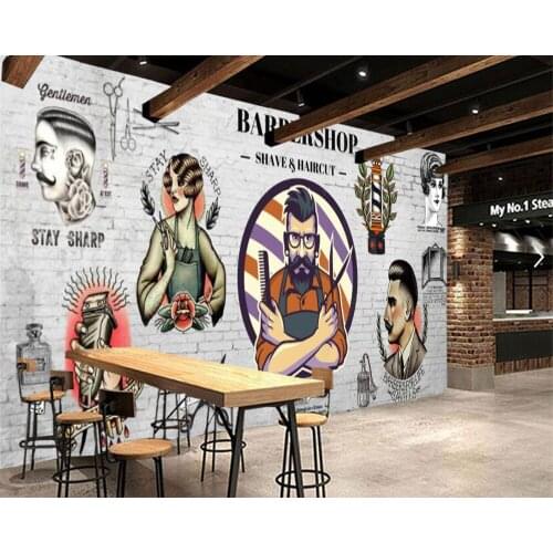 Papel de parede Custom Wall Paper 3D European Retro Barber Shop Hair Salon Background Mural Wallpaper 3D Industrial Decor Murals