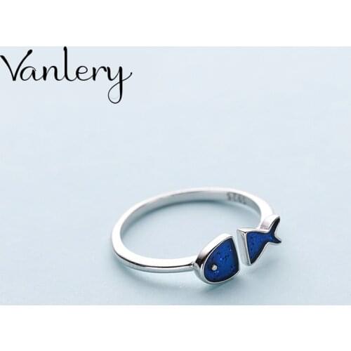 Personality Punk Vintage Blue Fish Rings For Women Men Resizable Size Rings Fashion Trendy Boho Jewelry
