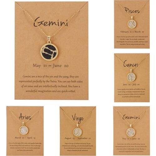 2021 Trendy Round Coin Zodiac Pendant Necklace for Women Star Gold Color Chain Collar Choker Black White Couple Birthday Jewelry