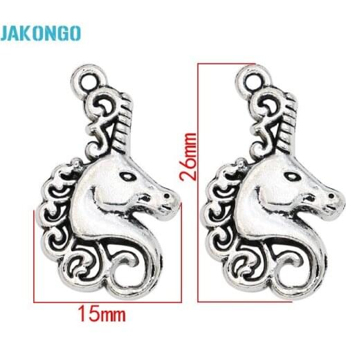 20PCS Antique Silver Plated Unicorn Charms for Jewelry Making Bracelet Earrings DIY Handmade Necklace Pendants 26x15mm