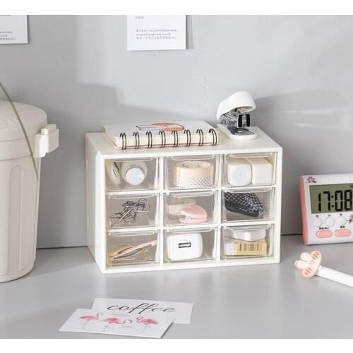 Transparent Storage Box Nine Square Grid Jewelry Cosmetic Organizer Drawer Storage Boxs Dormitory Desktop Stationery Organizers