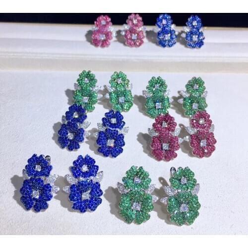 925 sterling silver with cubic zircon flower stud earring double flowers fine women jewelry for party wedding free shipping