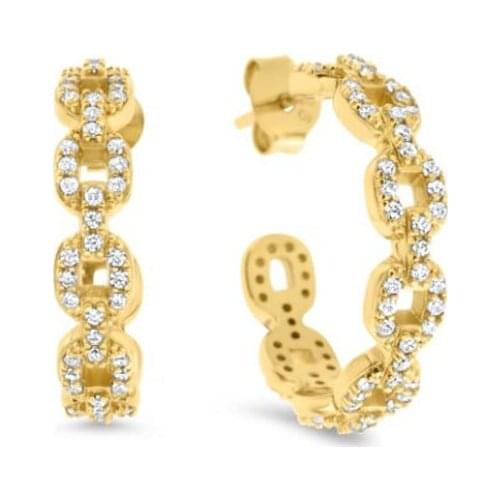 Gold color white rainbow cubic zirconia cz Square cuban link chain shape circle hoop earring trendy women jewelry