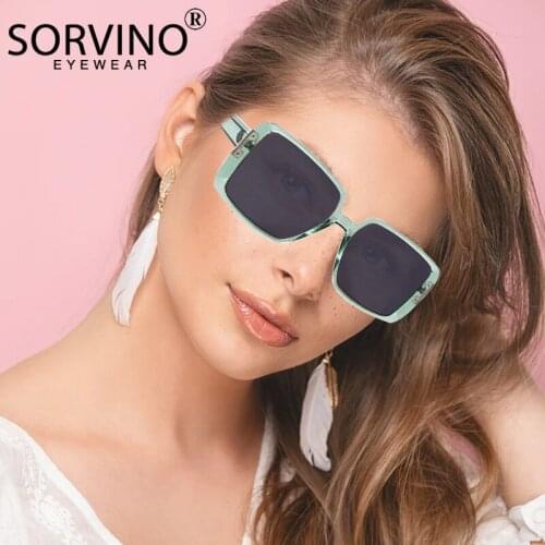 SORVINO Vintage Sunglasses Women Fashion Big Square Frame Sun Glasses 2021 New Trendy Y34 Retro Black Lenses Men UV400 Eyewear