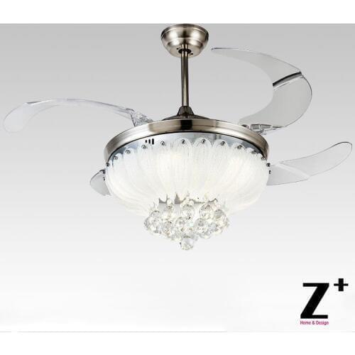 American modern Style Led lights Lotus 4 Collapsible fan Crystal Chandelier with Remote Control 42" lamp Free shipping