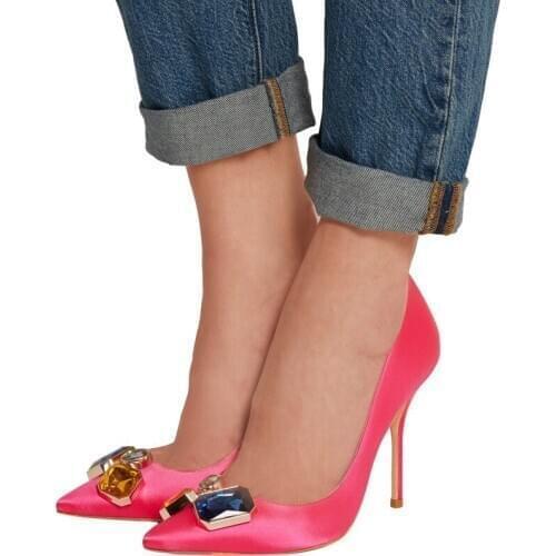 Pumps High Heels Sandals New Color Diamond Square Button Satin Thin Heel Sexy Shallow Mouth Womens Single Shoes Brides Wedding