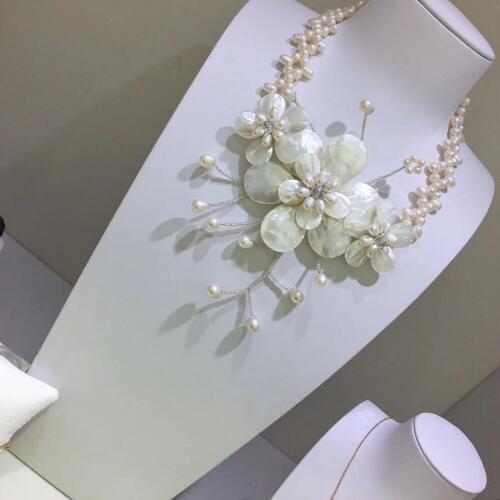 WOW! freshwater pearl white & shell flower necklace 18inch nature 60mm gift baroque wholesale beads FPPJ
