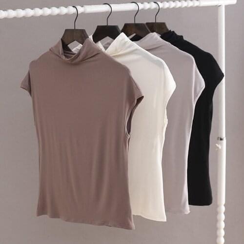 Elegant Summer Loose Plus Size Modal T-Shirt Women Short Sleeve Turtleneck T-Shirts Work Wear All-Match Pullover Tops Tees Mw405