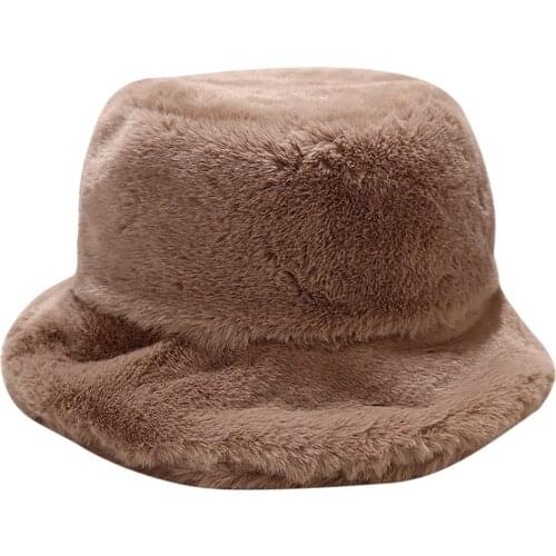 Faux Fur Warm hat Winter panama hat for women 2021 Solid Outdoor Bucket Lady Sunscreen New Fisherman Bob Cap Plush Soft Female