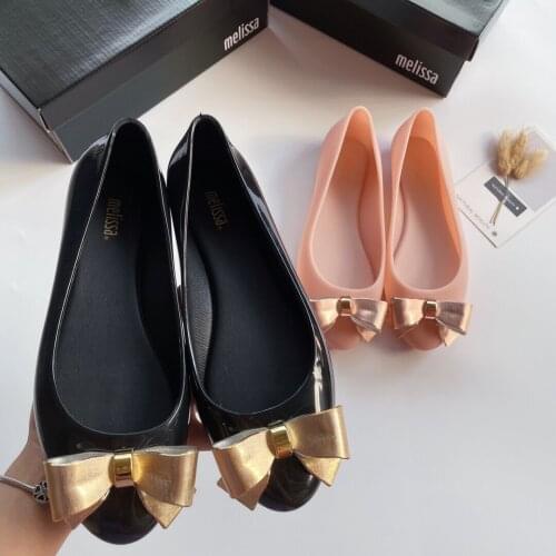 2021 Women Summer Jelly Sandals Gold Bow Princess Female Jelly Shoes Melissa Soft Bottom Anti-slip Beach Shoes SM057
