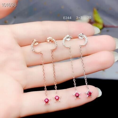 925 Silver Burmese Heated Ruby Drop Earrings for Women Red Gemstones Eardrops Top Quality 3mm Wedding Engagement Gifts Star