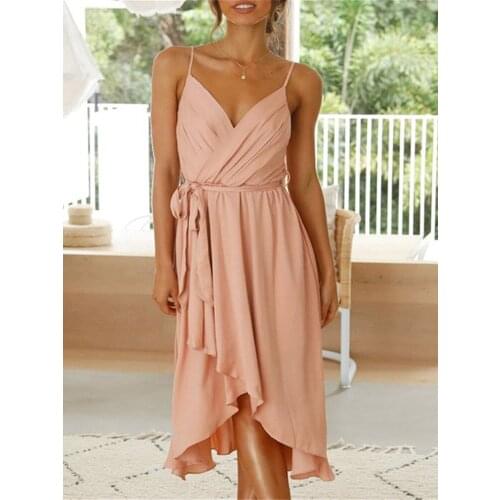 European and American Sexy Womens 2021 Summer Solid Color Sleeveless Irregular Backless Suspender Dress Women