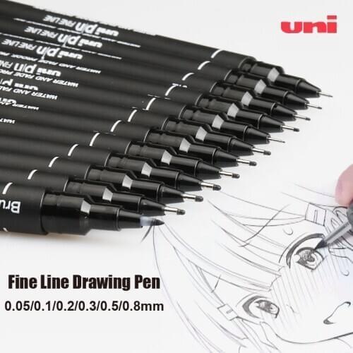 1pcs Japan uni PIN-200 Fine Line Drawing Pens Neelder Calligraphy Pen Waterproof 6 Assorted Tip Size 3 Colors Available