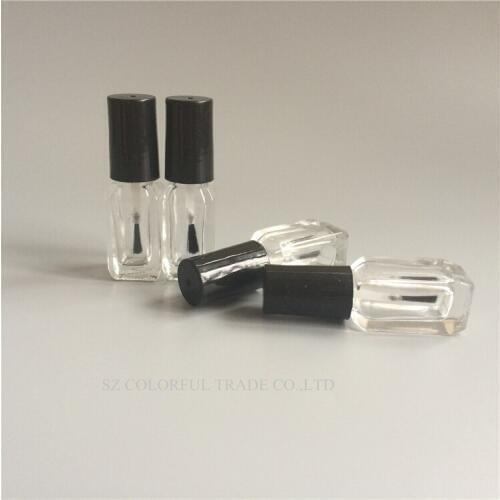 100Pcs/Lot Empty Clear Glass Nail Polished Oil Bottles With Black Lid Portable Cap With Brush Cosmetic Packaging