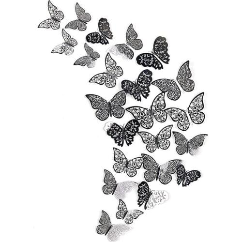 12Pcs/Set Hollow 3D Butterfly Wall Sticker For Wedding Decoration Living Room Window Home Decor Gold Silver Butterflies Stickers