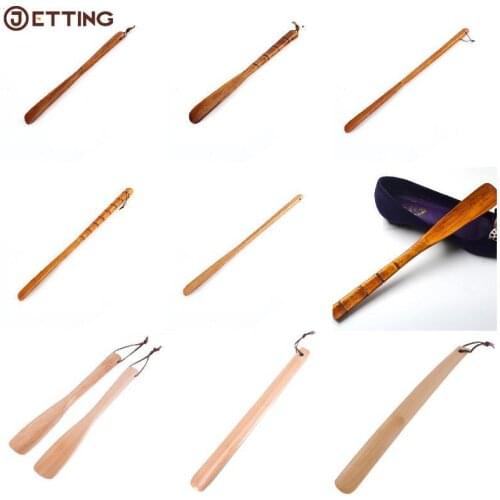 14Styles Useful Shoe Lifter Craft Wooden Shoe Horn Wood Long Handle Shoehorn Lifter With Hanging Rope For Shoes Accessorie Horns