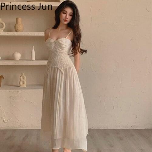 2021 NEW French Summer Holiday Dress Lace Patchwork Glitter A Line Strap Party Dress Plus Size 4XL Sexy Slash Neck Sling Dress