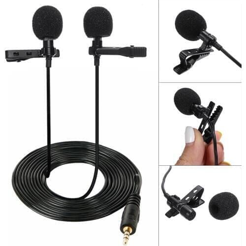 3.5mm Microphone CTIA Dual Head Tie Clip-on fit for 3 to 4 Pole Computers Laptop Cameras Mobile Phone Microphones