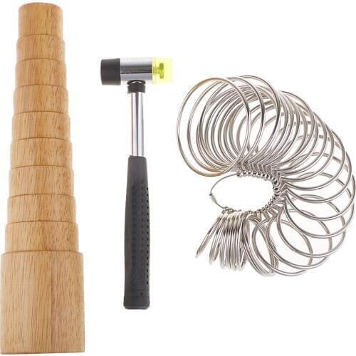 3pcs/set Metal Bracelet Adjust Gauge Measure Sizers, Wooden Step Bangle Mandrel Sizer Stick, Rubber Hammer, Jewelry Repair Tool
