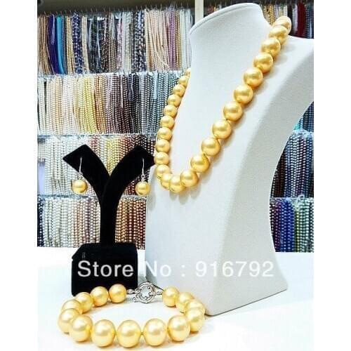 Free shipping >>>>>14MM New Fashion golden shell pearl necklace 18 " bracelet 7.5" Earrings