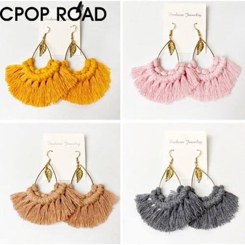 Bohemian Tassel Earring for Women Triangle Pendant Ethnic Handmade Cotton Fringed Macrame Earring Bridesmaid Wedding Jewelry New