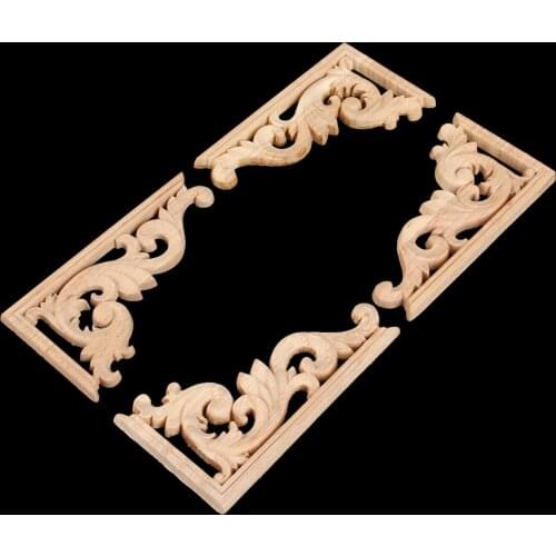 1PC 13x7cm Woodcarving Decal Corner Applique Frame Door Decorate Wall Doors Furniture Decorative Figurines Wooden Miniatures