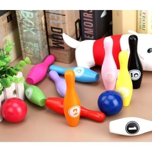 Brand New 12pcs/set Wooden Color Bowling Set 10 Pins 2 Ball Bowling Game for Kids Indoor Family Sports Educational Toy